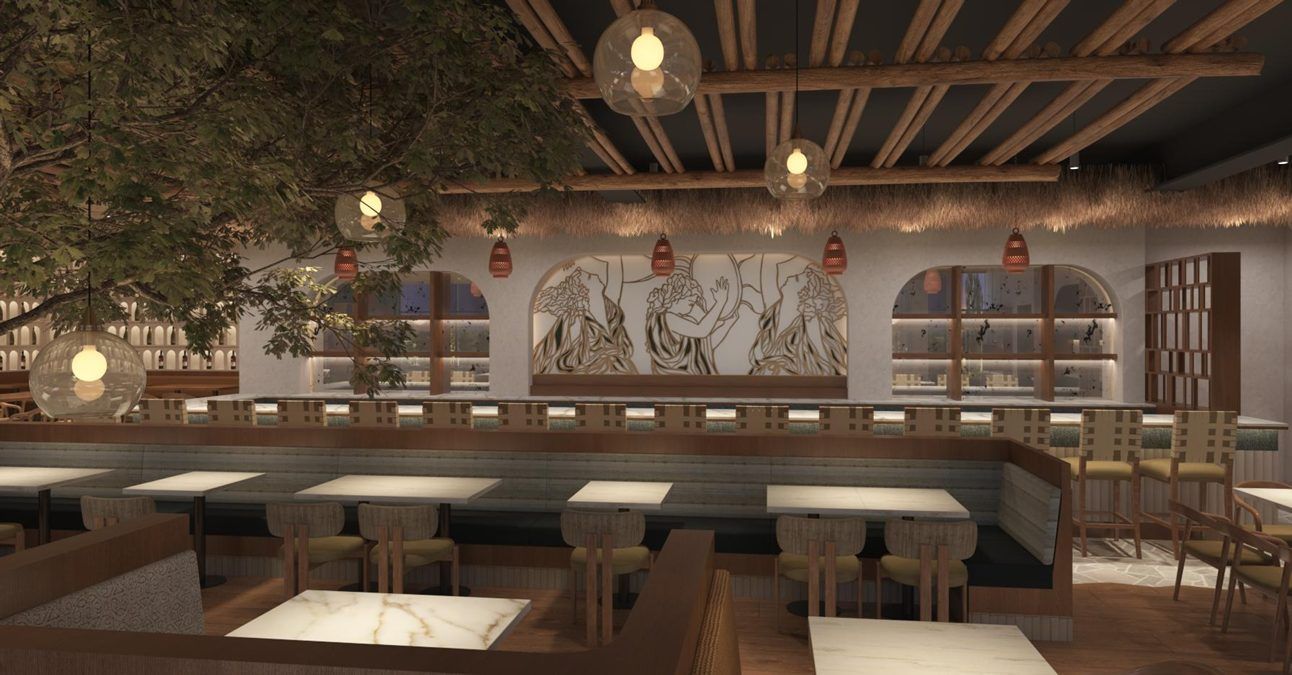 Design rendering of the booths at Ethos Taverna