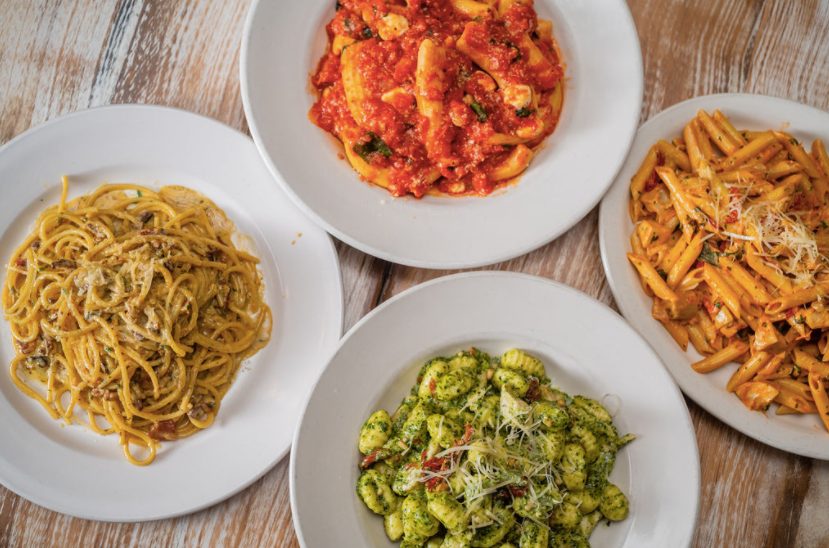 Plates of spaghetti, penne and gnocchi at Sapori Trattoria